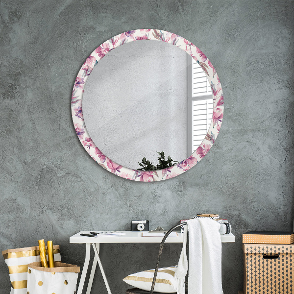 Round printed mirror Peonies flowers