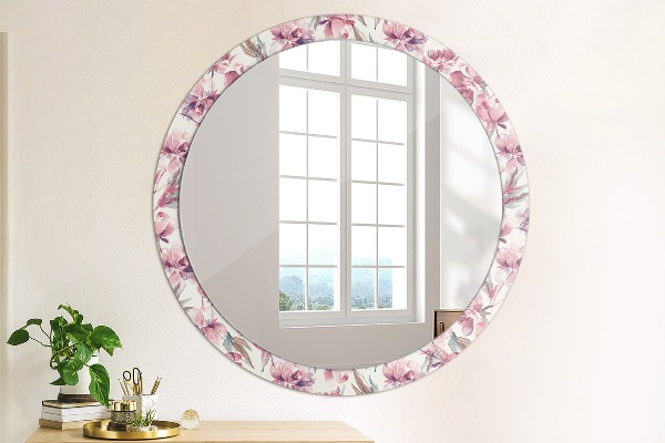 Round printed mirror Peonies flowers