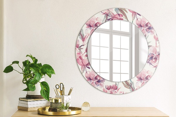 Round printed mirror Peonies flowers