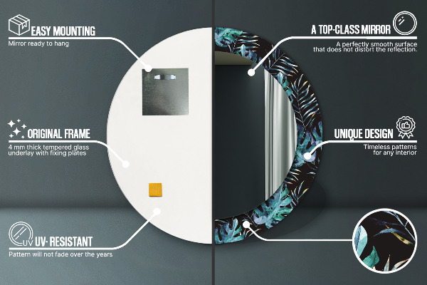 Round decorative mirror Exotic leaves