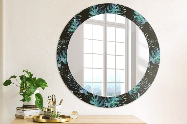 Round decorative mirror Exotic leaves
