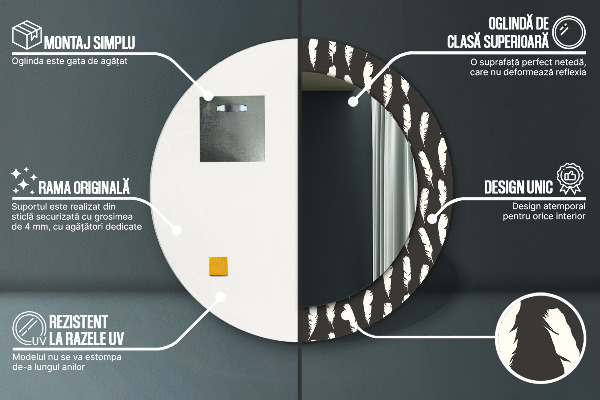 Round wall mirror decor Feathers