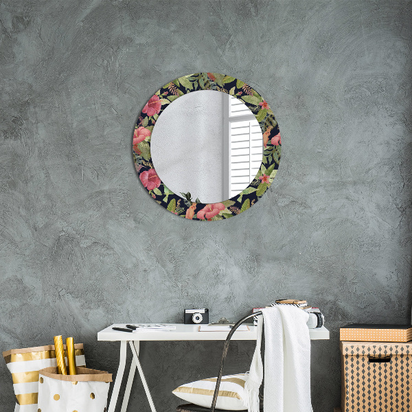 Round wall mirror decor Hibiscus flowers