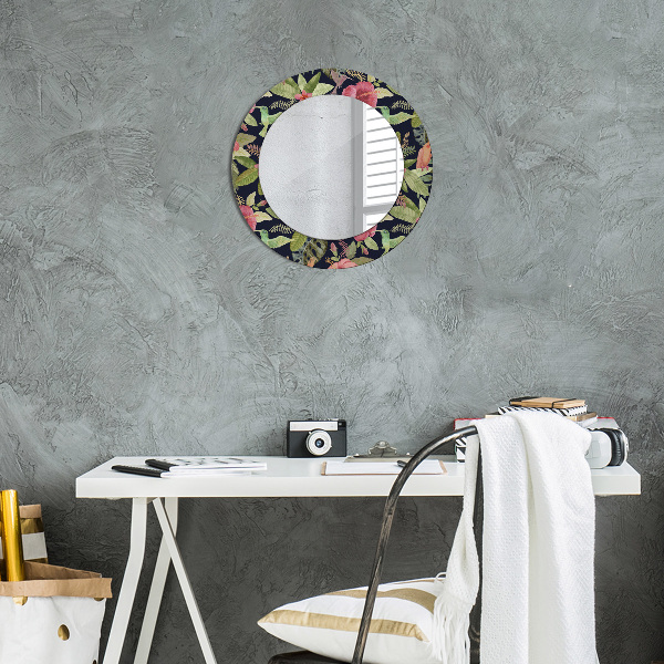 Round wall mirror decor Hibiscus flowers