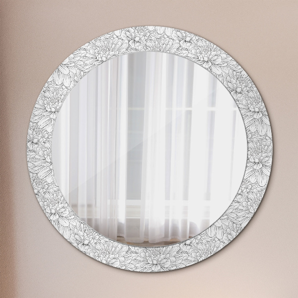 Round wall mirror decor Lotos flowers