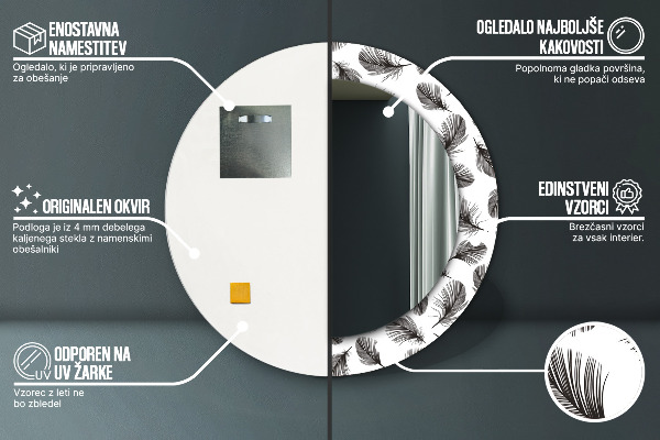 Round wall mirror decor Feathers