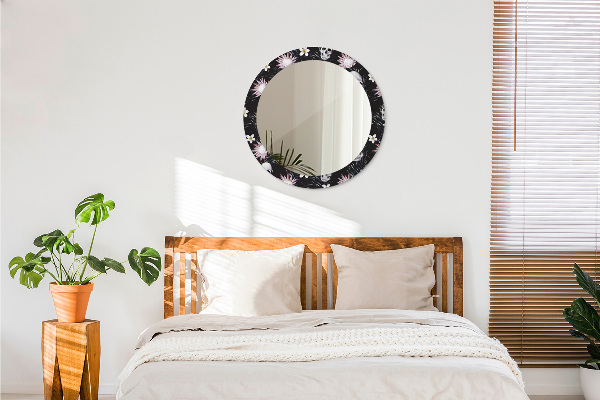 Round printed mirror Skull flowers
