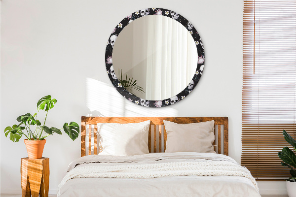 Round printed mirror Skull flowers