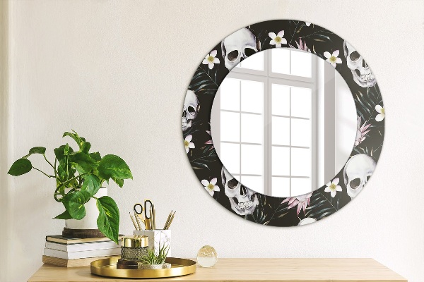 Round printed mirror Skull flowers