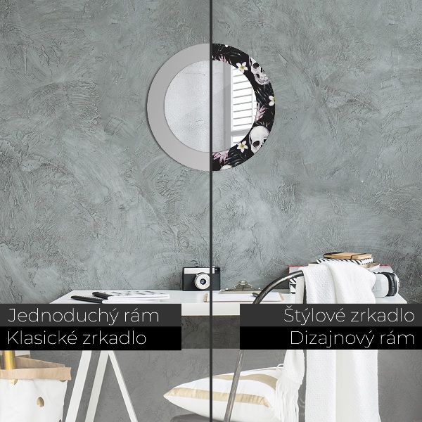 Round printed mirror Skull flowers