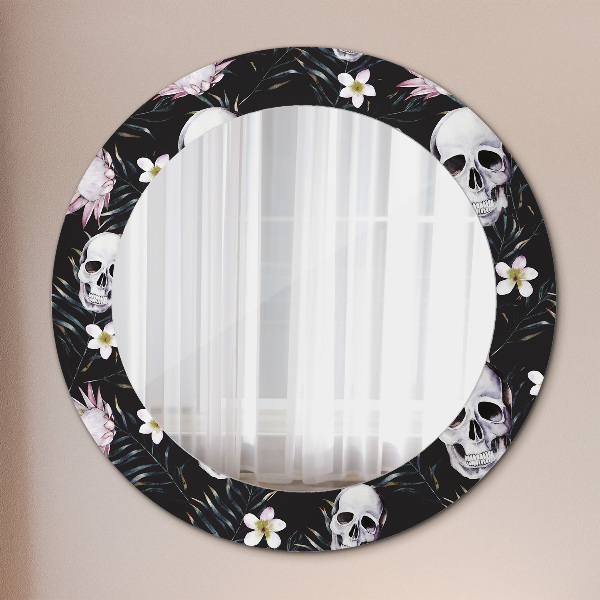 Round printed mirror Skull flowers