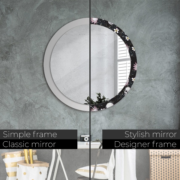 Round printed mirror Skull flowers