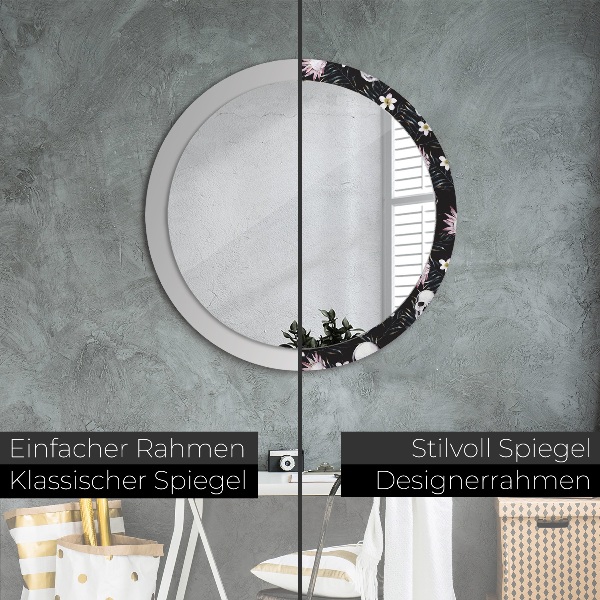 Round printed mirror Skull flowers