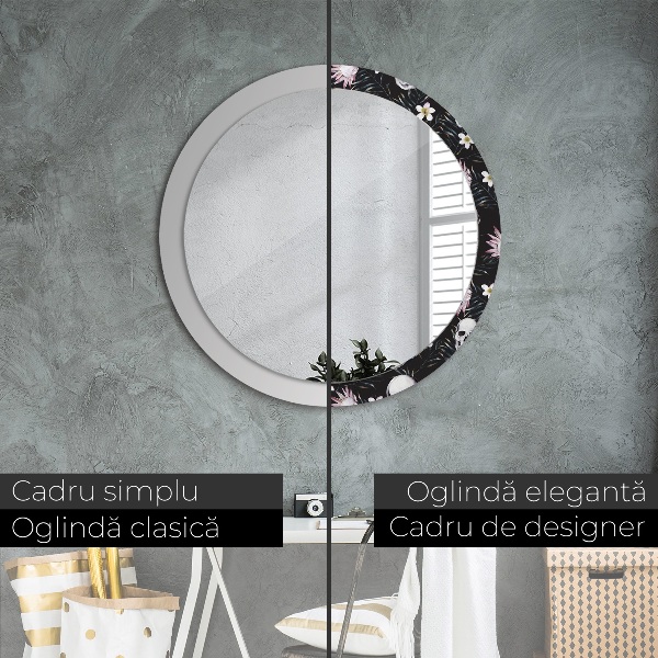Round printed mirror Skull flowers