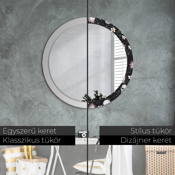 Round printed mirror Skull flowers