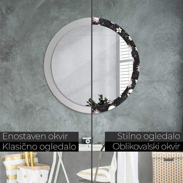 Round printed mirror Skull flowers