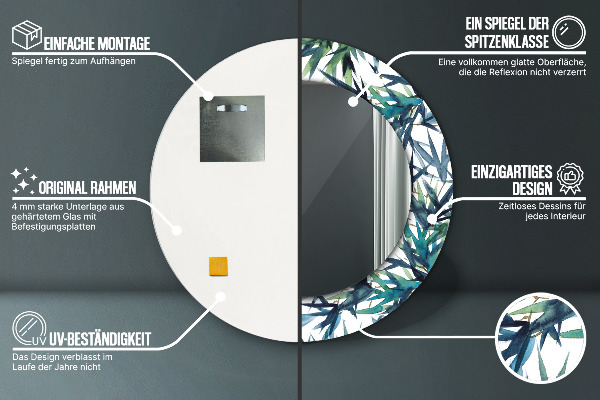 Round printed mirror Blue palm trees