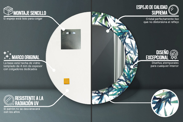 Round printed mirror Blue palm trees