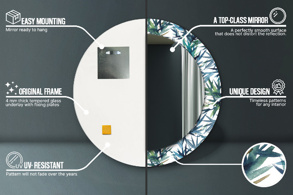 Round printed mirror Blue palm trees