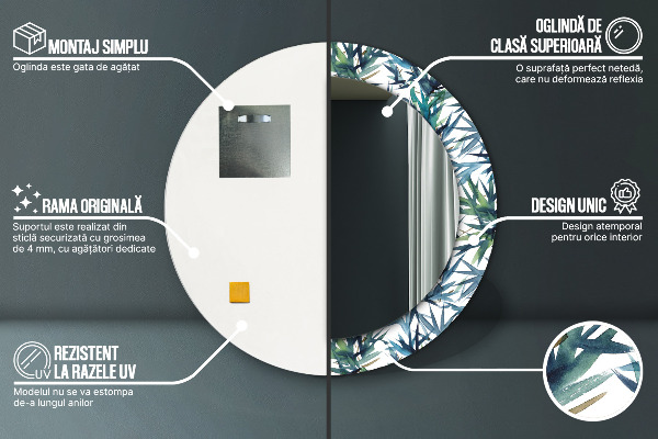 Round printed mirror Blue palm trees