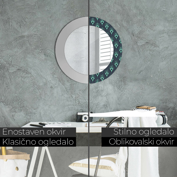 Round printed mirror Floral pattern