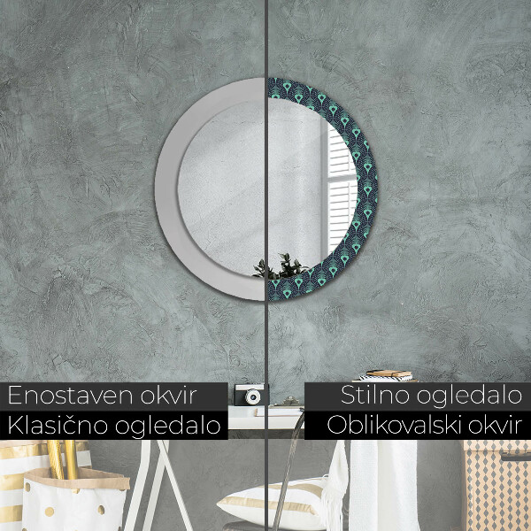 Round printed mirror Floral pattern
