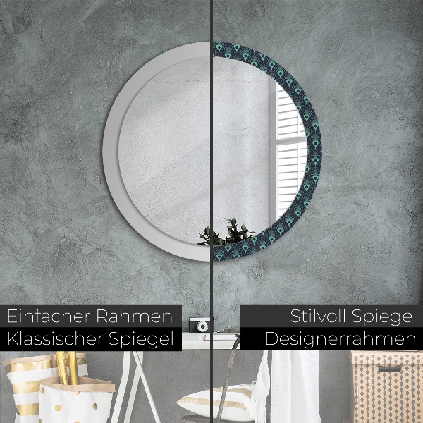 Round printed mirror Floral pattern