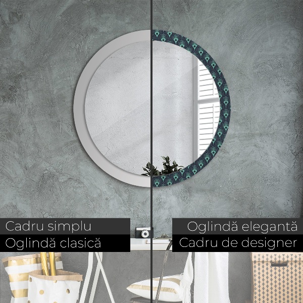Round printed mirror Floral pattern