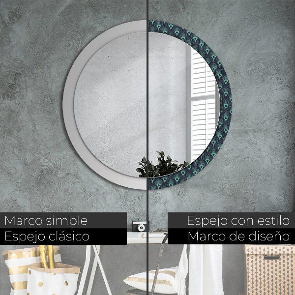Round printed mirror Floral pattern