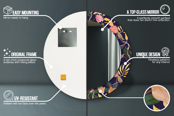 Round wall mirror decor Watercolor plants