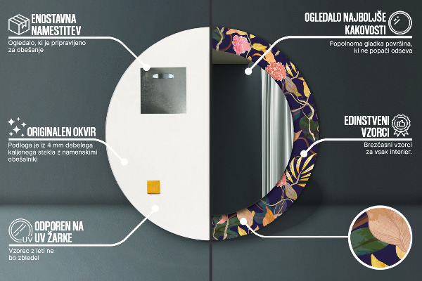 Round wall mirror decor Watercolor plants