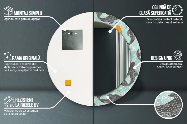 Round mirror frame with print Chinese carp