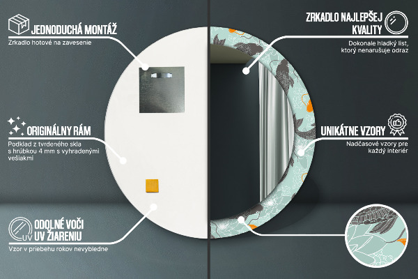 Round mirror frame with print Chinese carp