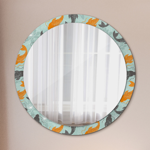Round mirror frame with print Chinese carp