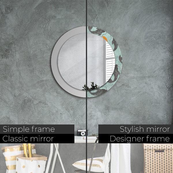 Round mirror frame with print Chinese carp