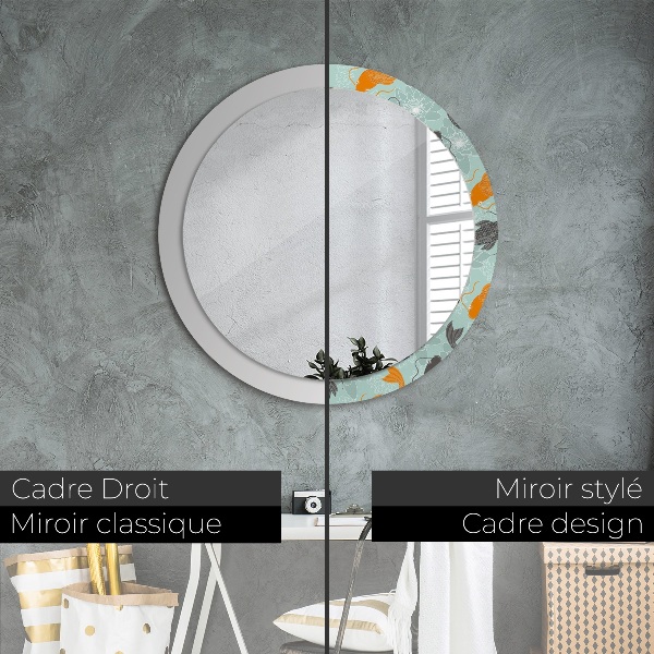 Round mirror frame with print Chinese carp