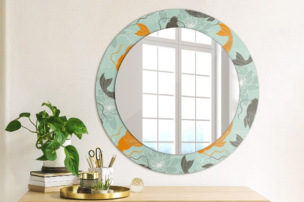 Round mirror frame with print Chinese carp