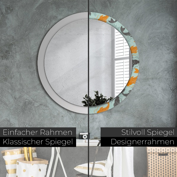 Round mirror frame with print Chinese carp
