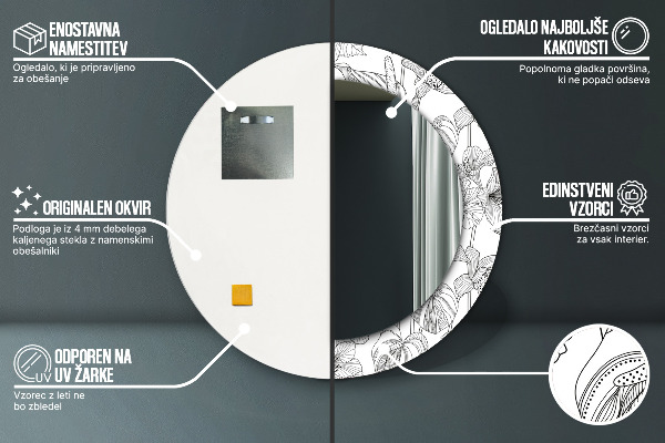 Round mirror frame with print Floral pattern