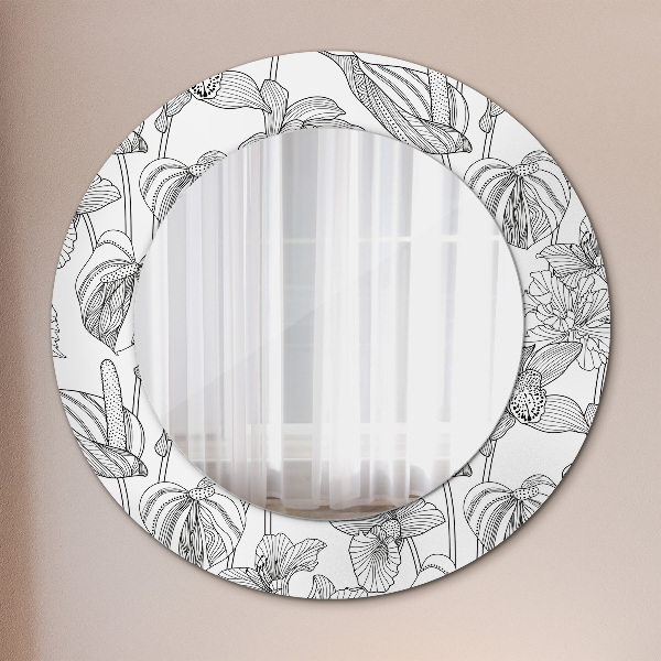 Round mirror frame with print Floral pattern