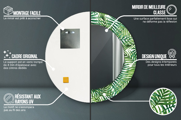 Round mirror frame with print Tropical palm