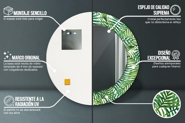 Round mirror frame with print Tropical palm