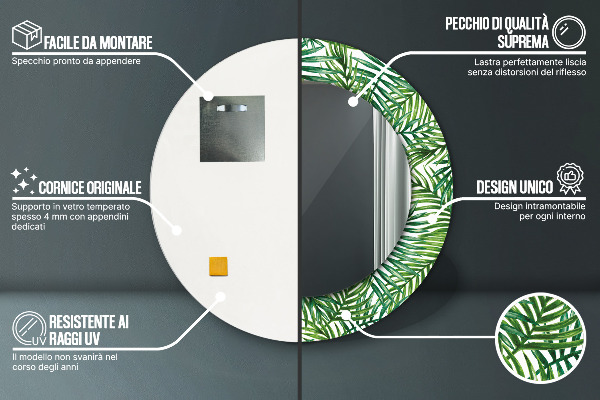 Round mirror frame with print Tropical palm