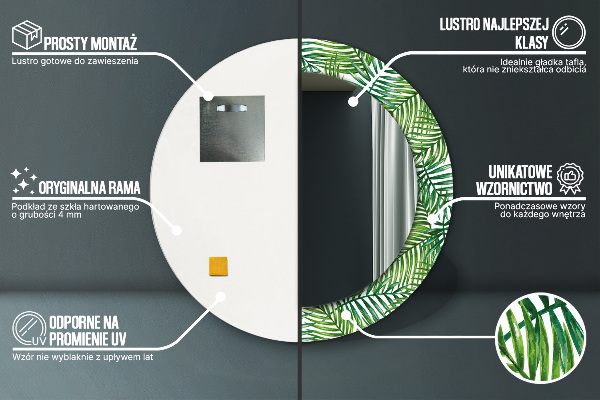Round mirror frame with print Tropical palm