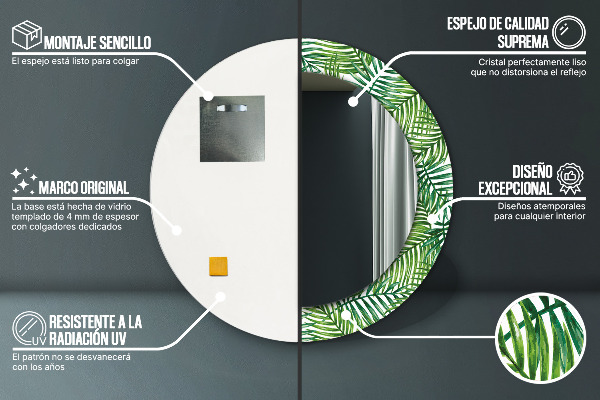 Round mirror frame with print Tropical palm