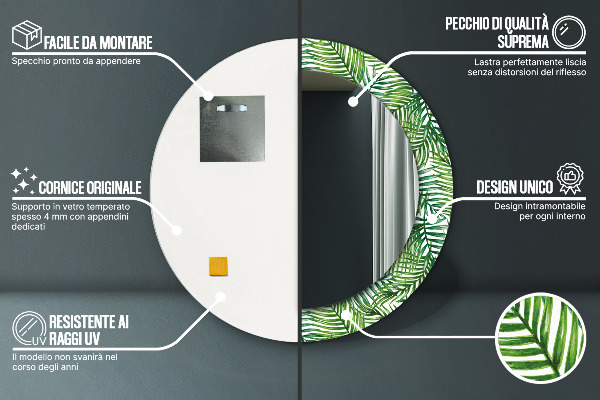 Round mirror frame with print Tropical palm