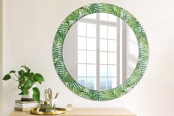 Round mirror frame with print Tropical palm