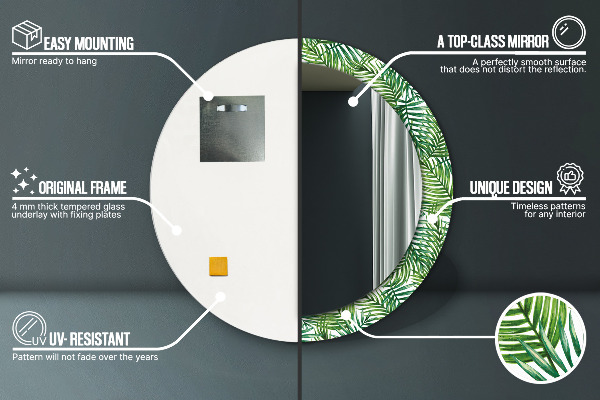 Round mirror frame with print Tropical palm