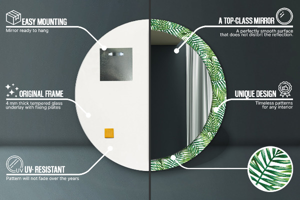 Round mirror frame with print Tropical palm