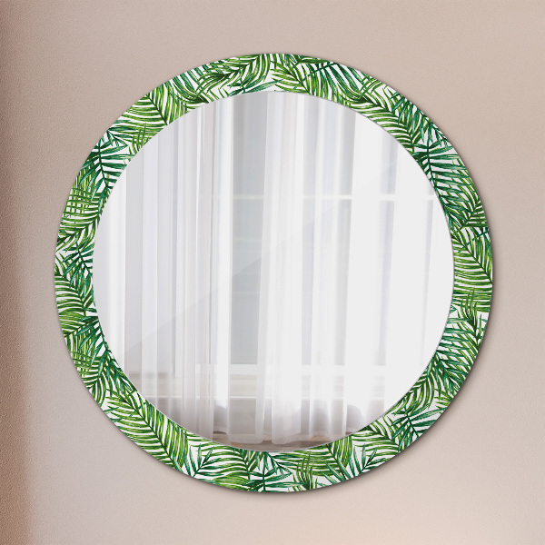 Round mirror frame with print Tropical palm